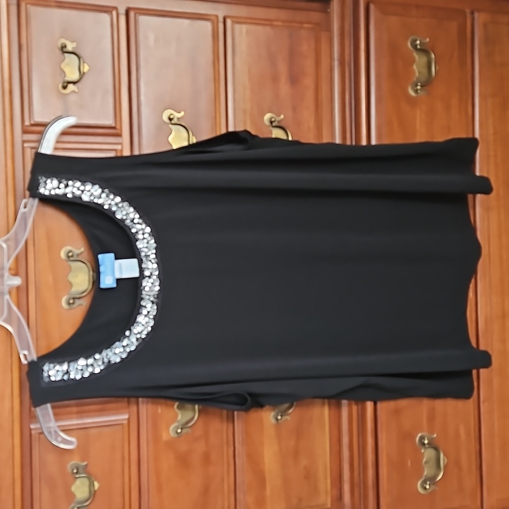 Black Sleeveless Jeweled Neck Top